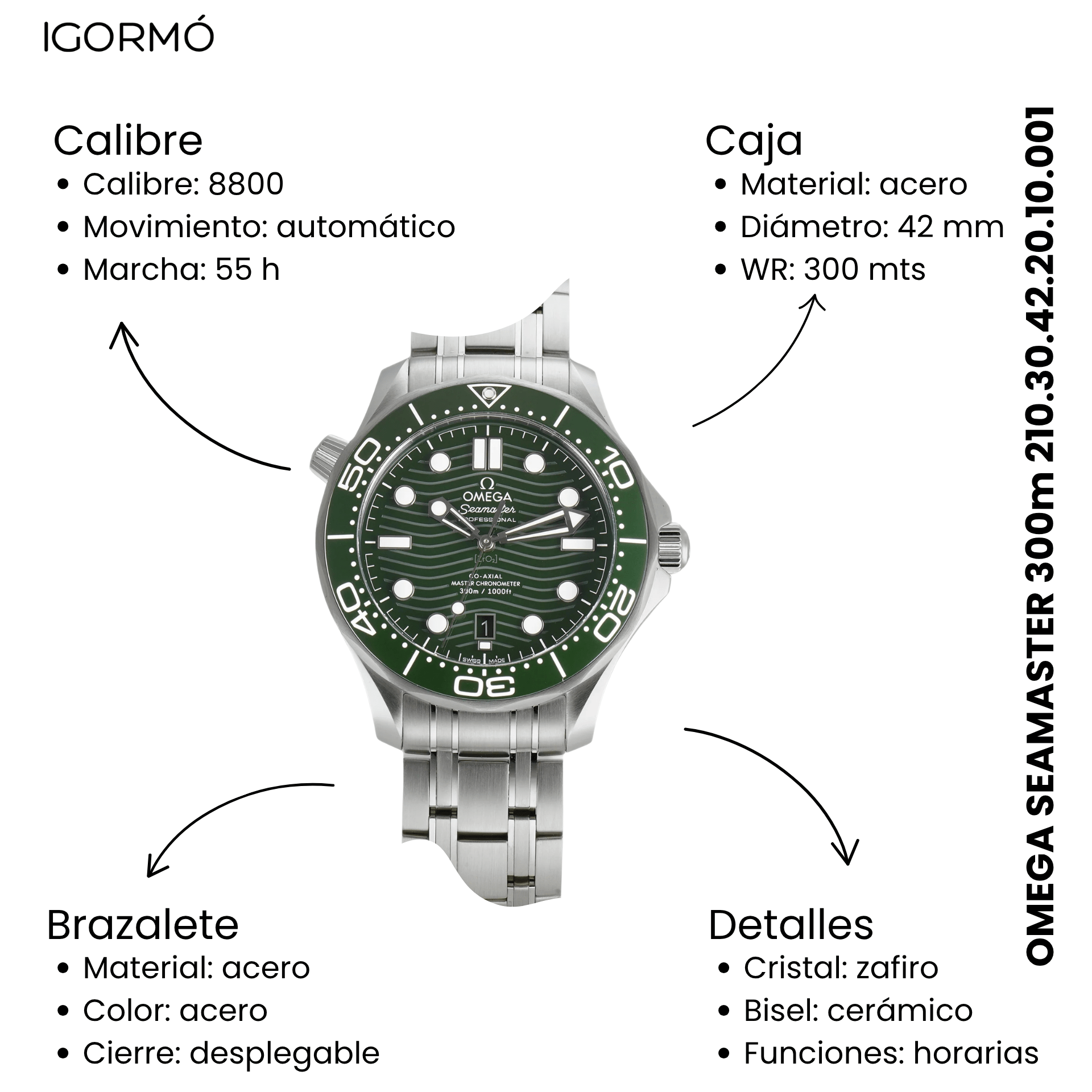 Omega Seamaster Diver 300M acero esfera y bisel verde ref 210.30.42.20.10.001