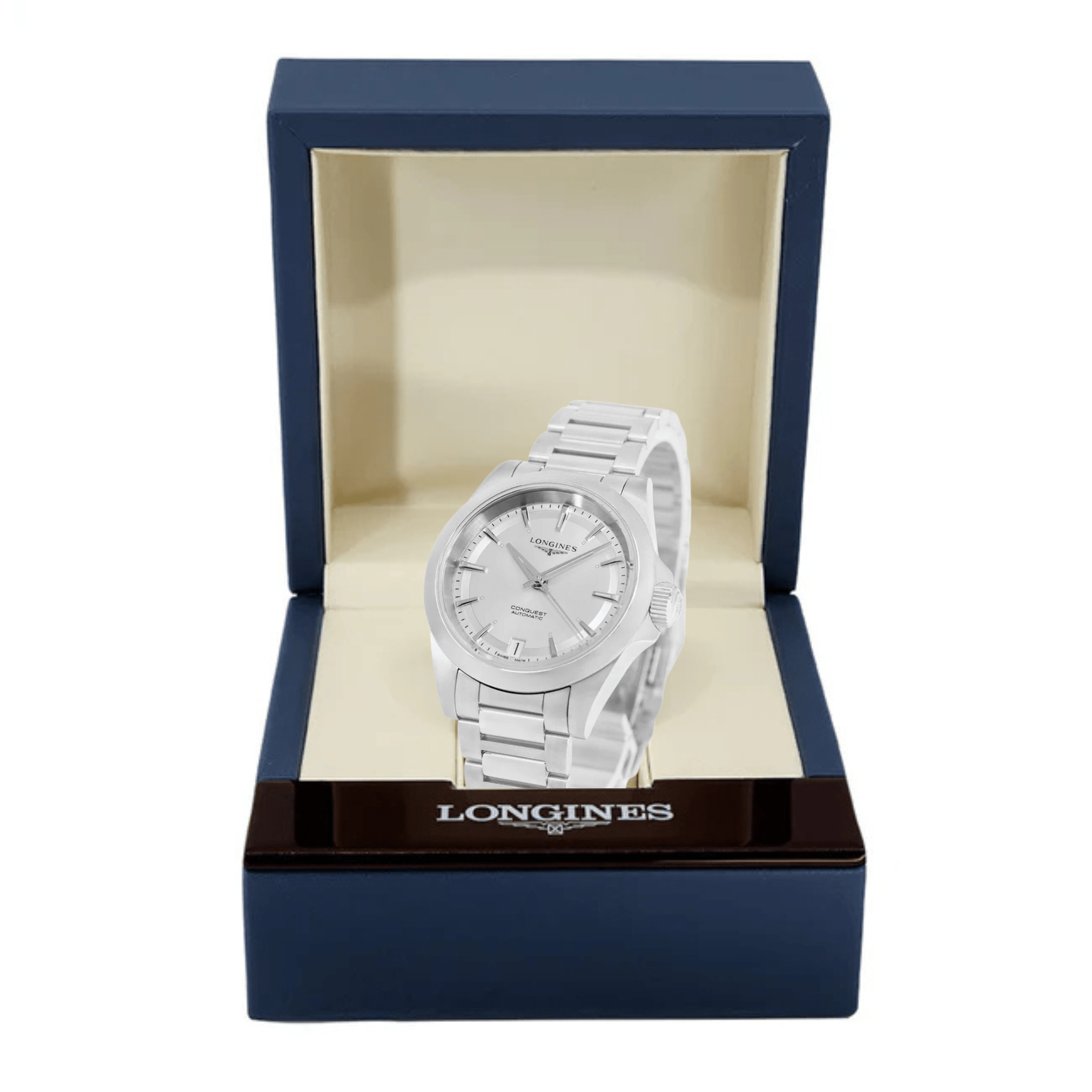 Longines Conquest 34mm esfera plata L3.430.4.72.6