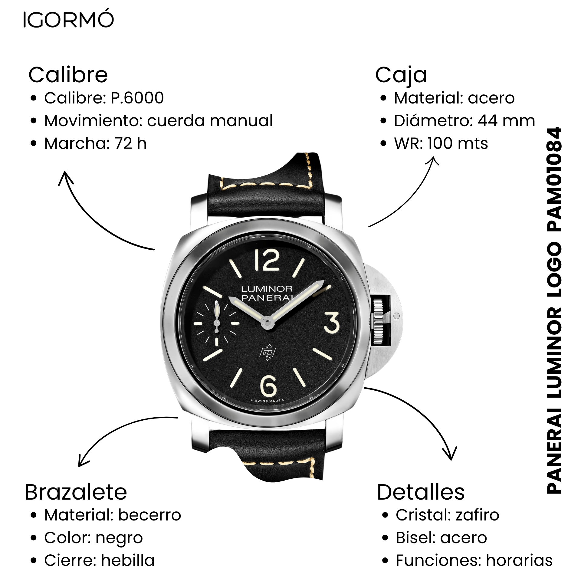 Panerai Luminor Logo PAM01084 de acero 44mm negro