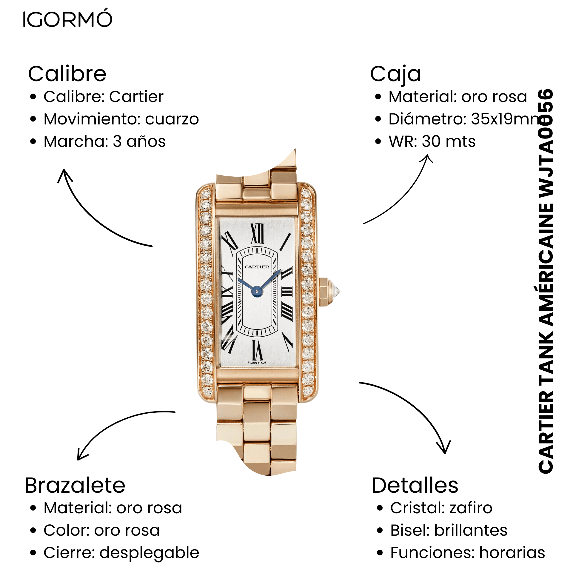 Cartier Tank Americaine oro rosa y diamantes wjta0056